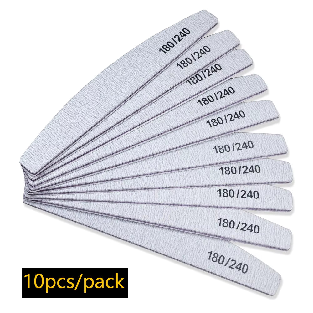 Professional Half Moon Nail File Buffer - 100/180 Grit Double-Sided Sandpaper for Perfect Manicures and Gel Nail Finishing